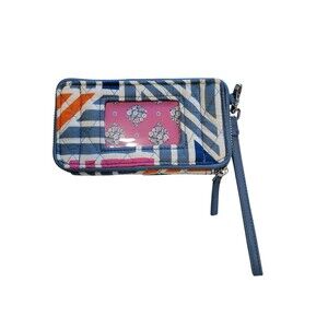 NWOT Vera Bradley Wristlet Wallet Blue/gray Pink Orange Zipper And Snap